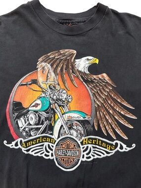 Vintage Harley Davidson American Heritage Men’s Black T-Shirt Sz L Eagle 1991